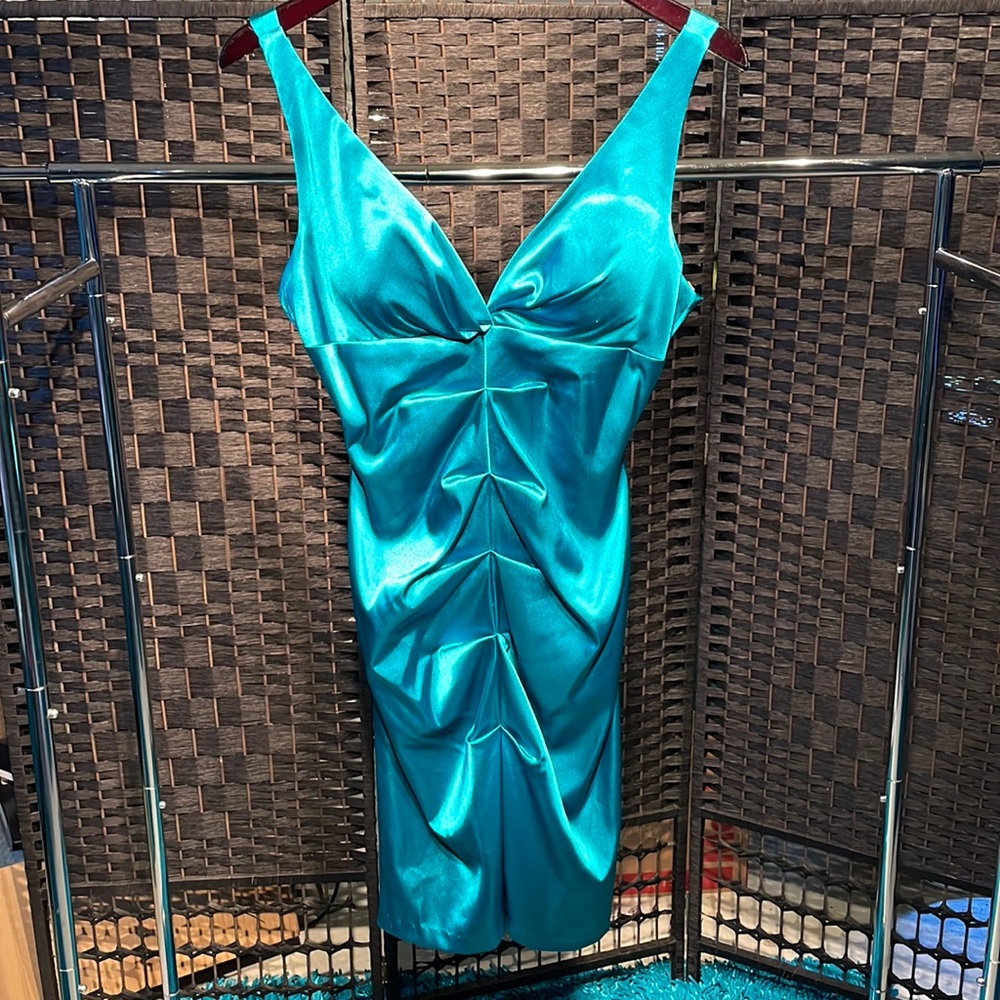Teal Aqua prom homecoming club dance pencil dress built in cup onyx nite size 6